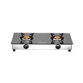 Surya Flame "ATLAS GLASS TOP" 2 Burner L.P.G Stove with Tripin Brass Burner, Sturdy Pan Supports and Doorstep Services 2 Years Warranty